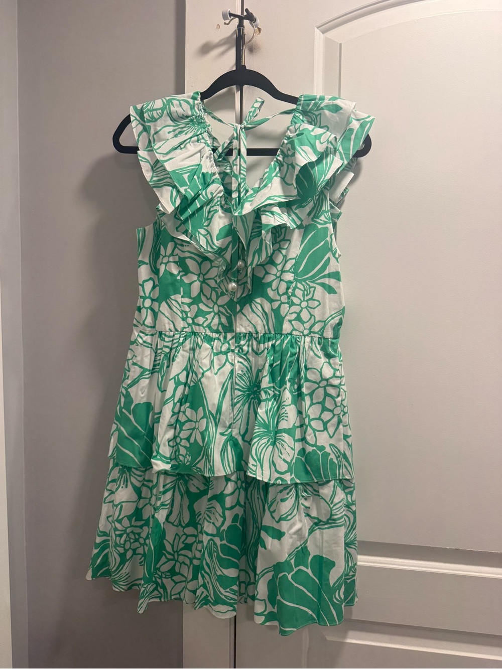 Lilly Pulitzer White and Green Floral Ruffle Tiered Dress
